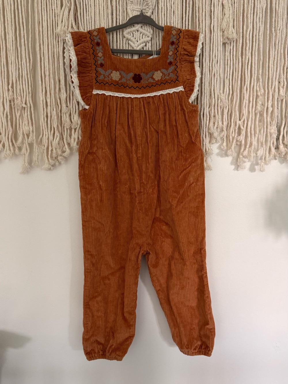 Zara Brown Corduroy Embroidered Overalls